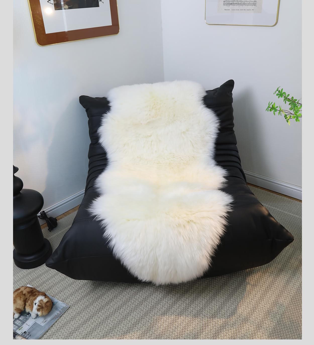 WL&ALLEN Genuine Sheepskin 100% New Zealand Sheepskin Wool Area Rug |Single & a Half Pelt 2'x 4'3'', Ivory White