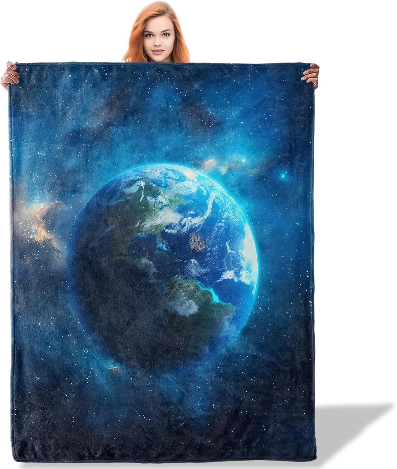 Planet Earth from Space Throw Blanket 50"x60", World Map Blankets for Living Room Couch, Home Decor, Soft Flannel Earth Gifts for Adults and Women