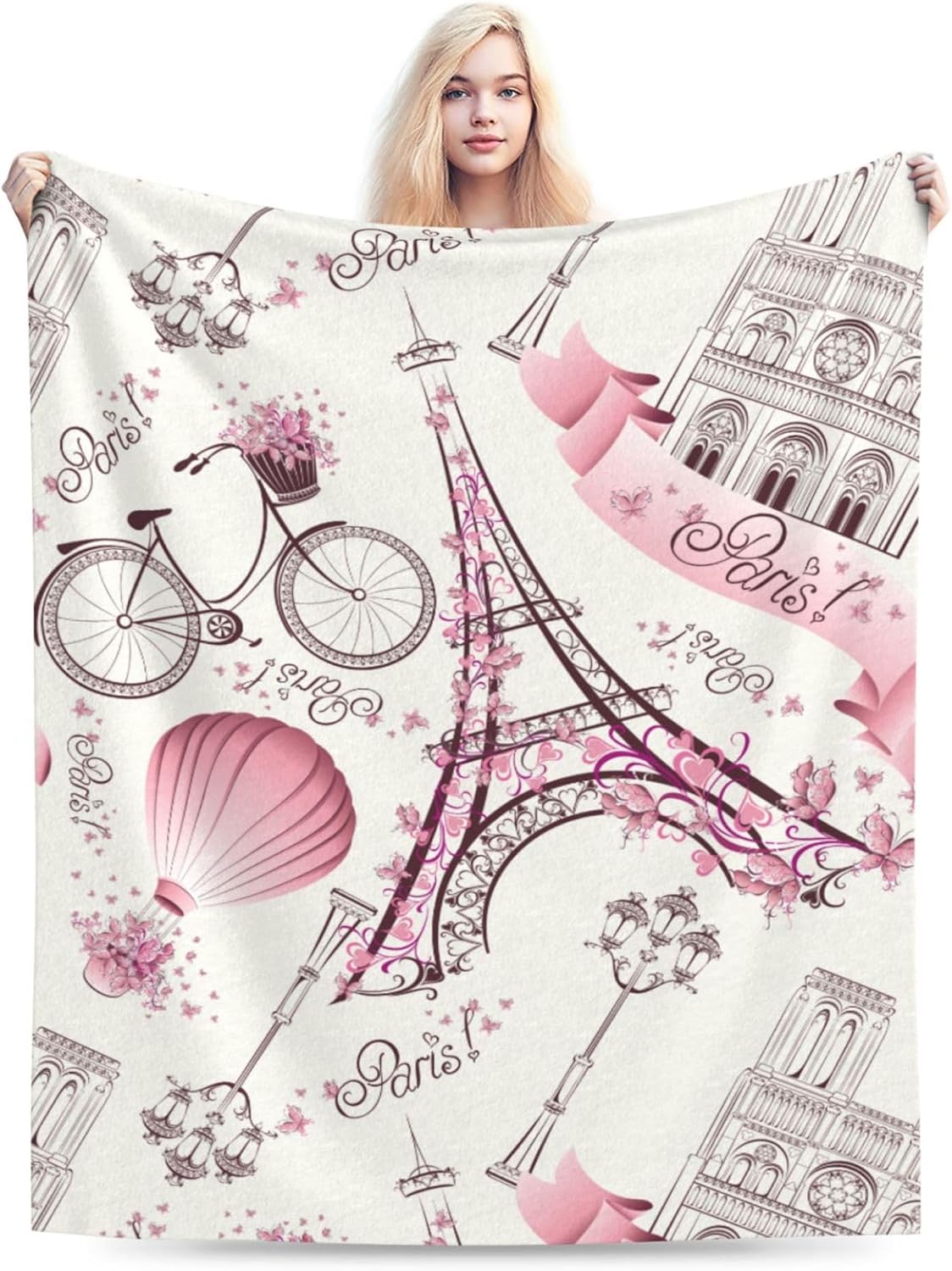 Paris Romance Throw Blankets All Season Ultra Soft Warm Eiffel Tower Fleece Blanket for Home Bed Sofa Couch Chair Outdoor Travel Camping 40x30 Inch