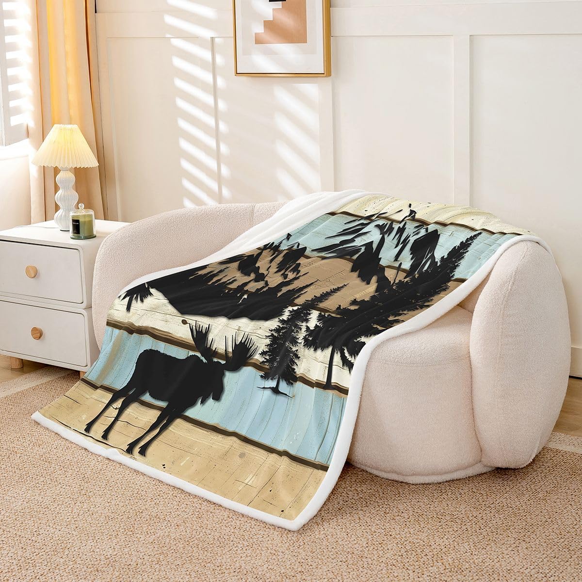 Feelyou Moose Sherpa Throw Blanket for Couch Deer Hunting Super Soft Cozy Fleece Antlers Blanket for Winter, Plush Throw Rustic Cabin Country Throw 50"x60" Wild Animal All Season