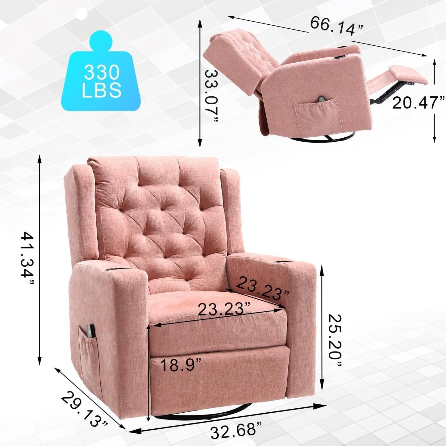 Oversized Massage Recliner Chair Wide Seat Fabric Reclining Swivel Manual Recliners Chairs with Cup Holder for Living Room Bedroom Home Theater