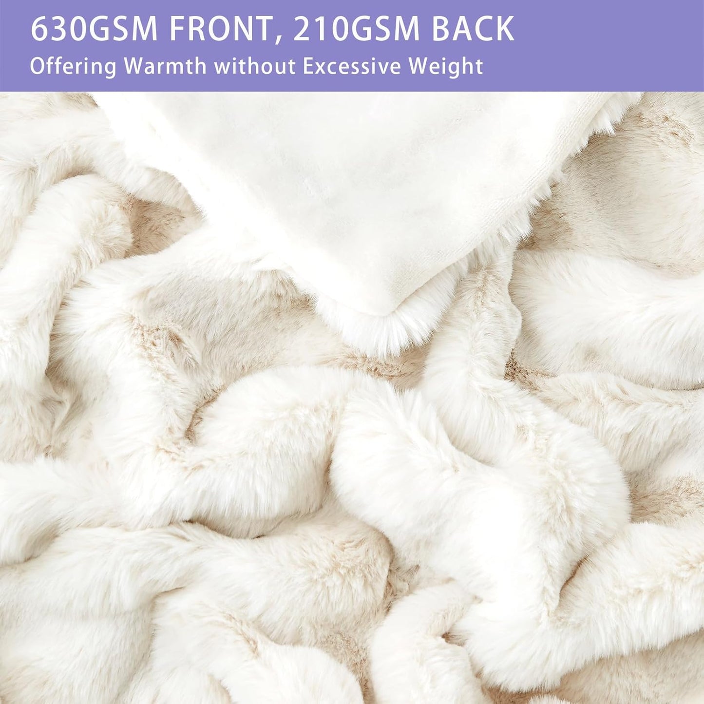 Bigacogo Faux Fur Throw Blanket for Couch, Fuzzy Soft Plush Thick Warm Bubble Blankets for Sofa Bed Living Room Décor, Cute Luxury Cozy Fluffy Throw Gift for Women Girls, 50"x60", Cream White