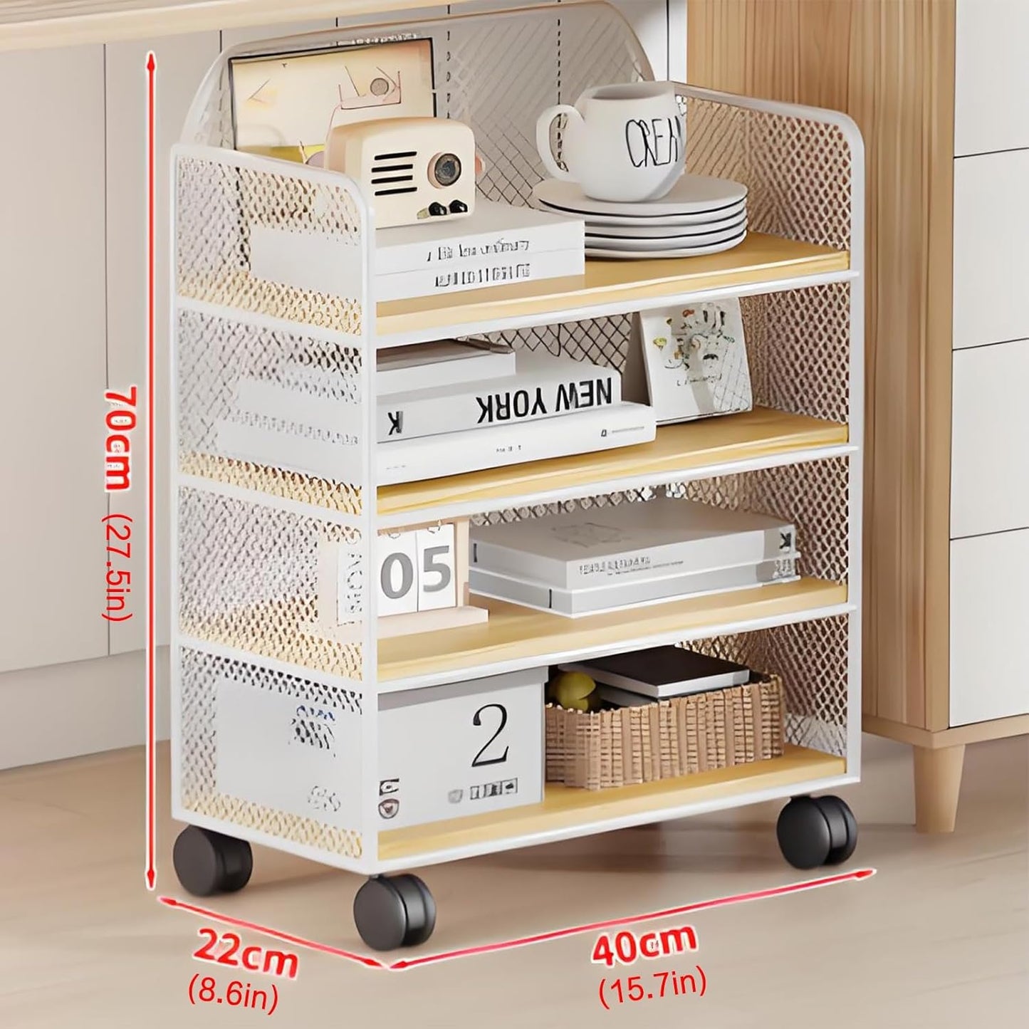 Movable under desk storage shelf bookshelf,metal bookshelf,rotating book shelf,spinning bookshelf,bookshelves,bookcase,Suitable for living room, bedroom, study, living room corner, office(White,40x22x