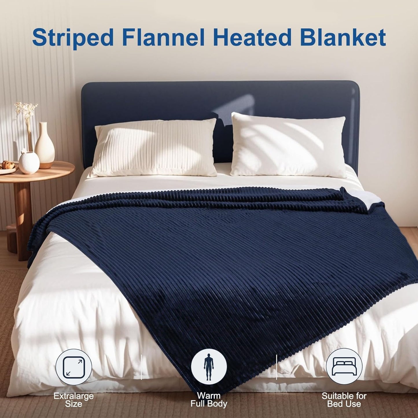 Tefici Heated Electric Blanket Full Size 72"x84" 6 Levels Over-Heat Protection Fast Heating 1/3/6/9 Hours Auto-Off,Heating Blanket Full Size,Soft Flannel to Sherpa ETL&FCC Certified Blue