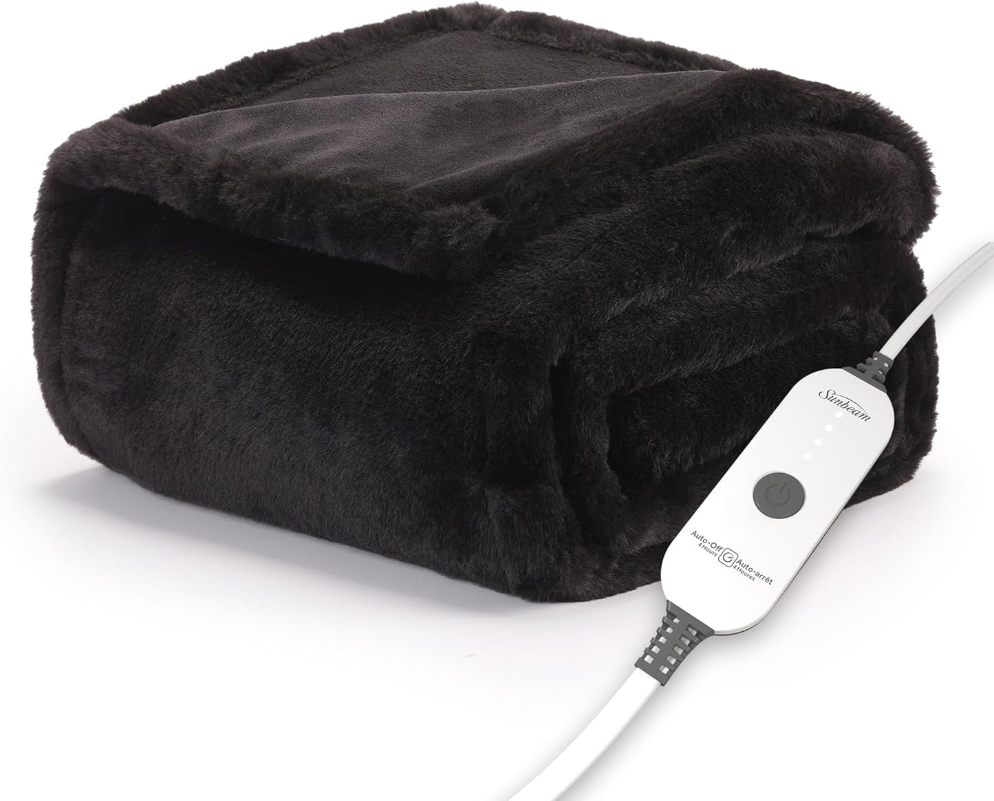 Sunbeam Royal Faux Fur Night Fog Heated Personal Throw / Blanket, Cozy-Warm, Adjustable Heat Settings