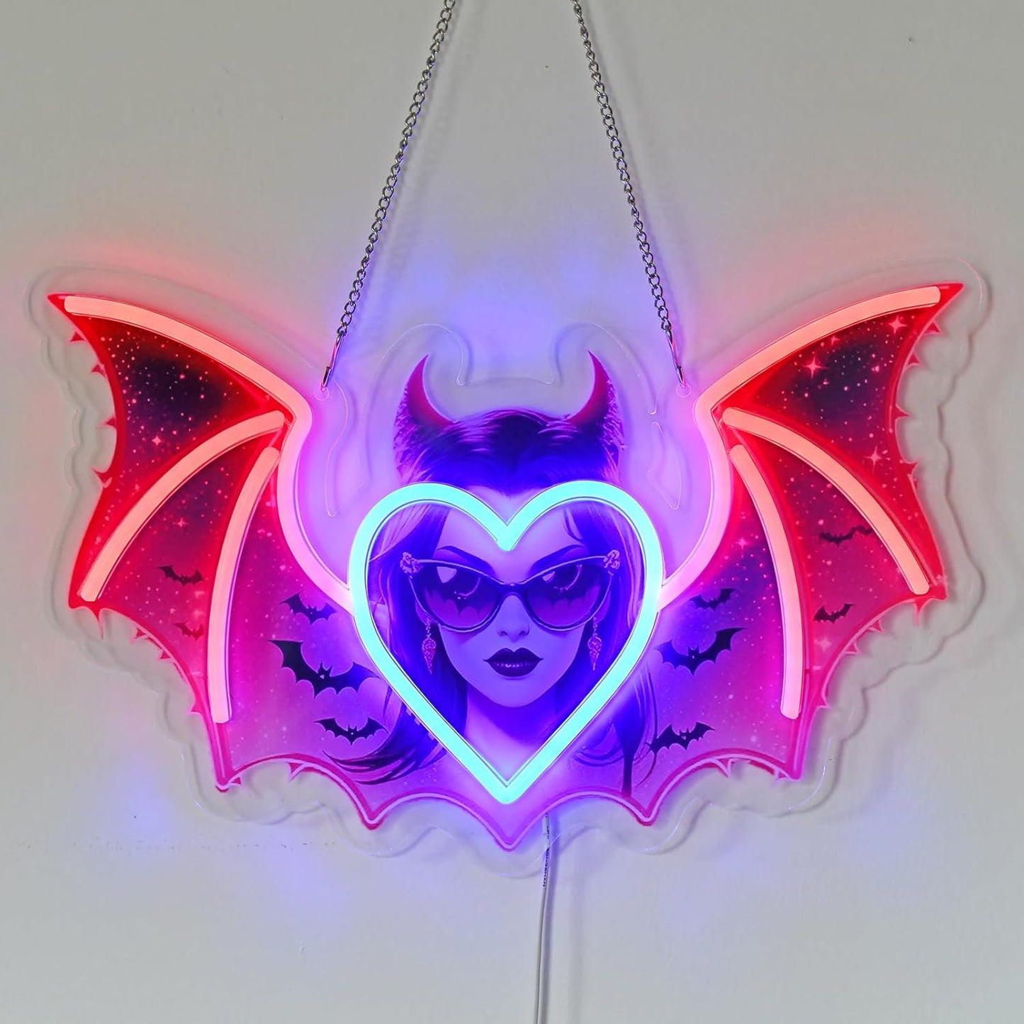 AuraCraft Monst High Neon Sign - 15.7" x 10" Gothic Vampire LED Wall Light, Red/Blue Glow, Dimmable USB Decor - Dark Fantasy Gift for Game Room