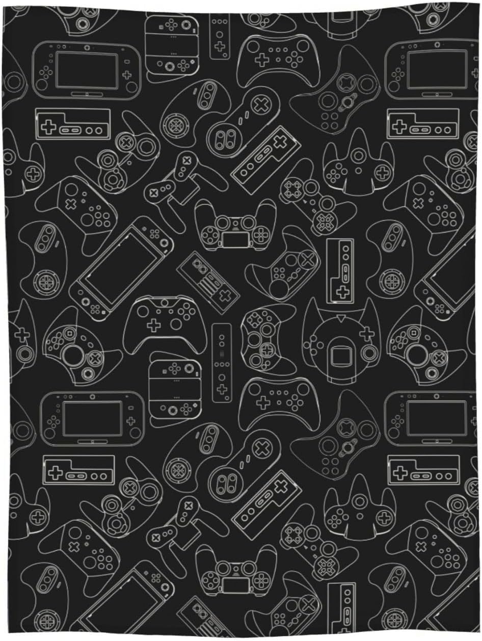 Perinsto Video Game Controller Black Throw Blanket Ultra Soft Warm All Season Gaming Theme Decorative Fleece Blankets for Bed Chair Car Sofa Couch Bedroom 80"X60"