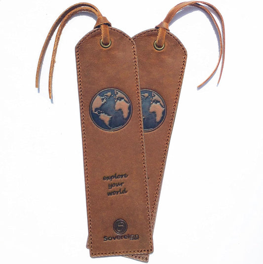 Leather Bookmark Handmade with World Map Design - 2 Genuine Leather Book Marks - Perfect Bookmarks for Men Women and Kids | Great Book Lovers Gift for Bookworms Writers and Explorer Friends