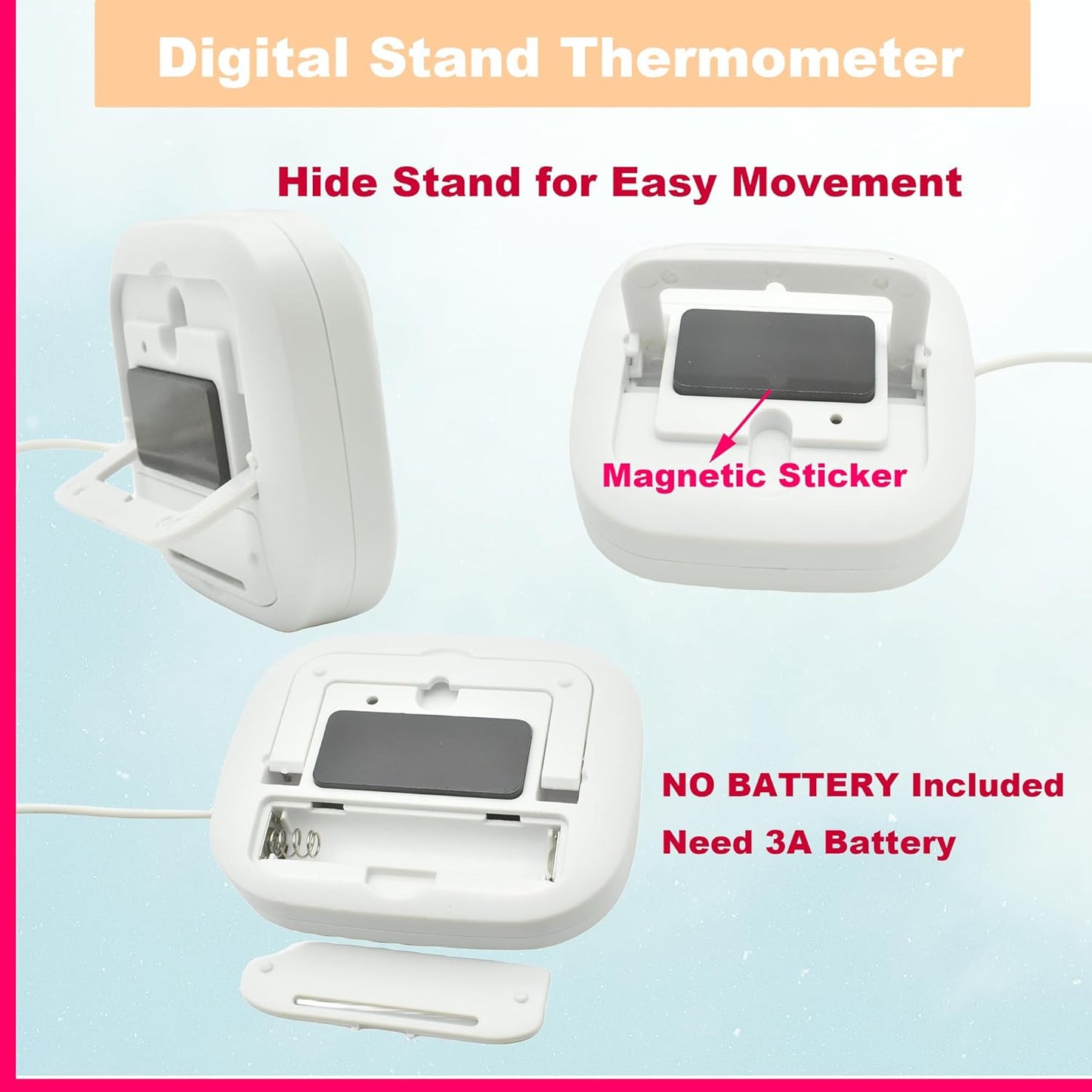 Small Digital Thermometer ON/Off Switch Indoor/Outdoor Meter Gauge with 3ft/1M Probe Sensor