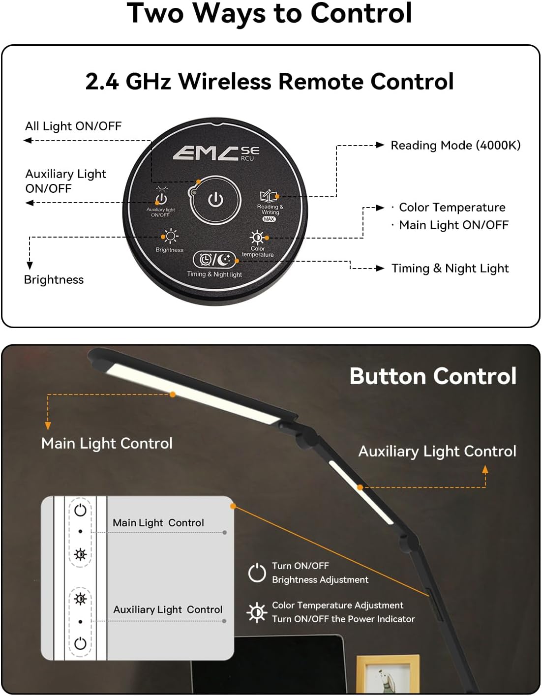 LED Desk Lamp with Clamp, Architect Desk Lamp with Remote, Flexible Swing Arm Desk Light with Dual LED Light, Stepless Dimming, 5 Color Mode & 4 Brightness for Sewing Painting Drafting Crafting