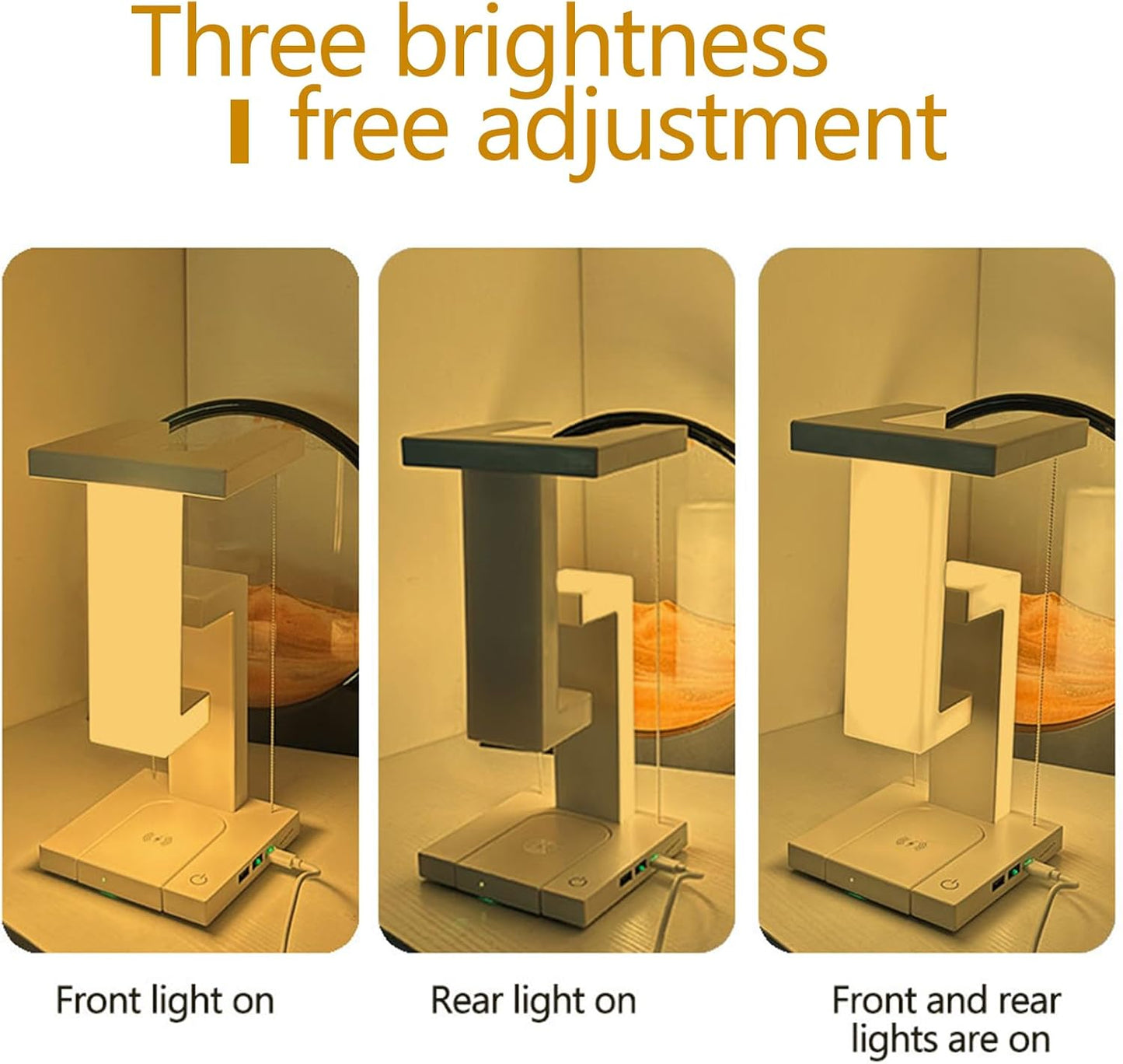 LED Wireless Charging Desk Lamp - Anti-Gravity Suspension Design, 3-Level Touch and Adjustable Brightness, USB-C Port, Suitable for Home Office, Study, Reading, College Dormitory