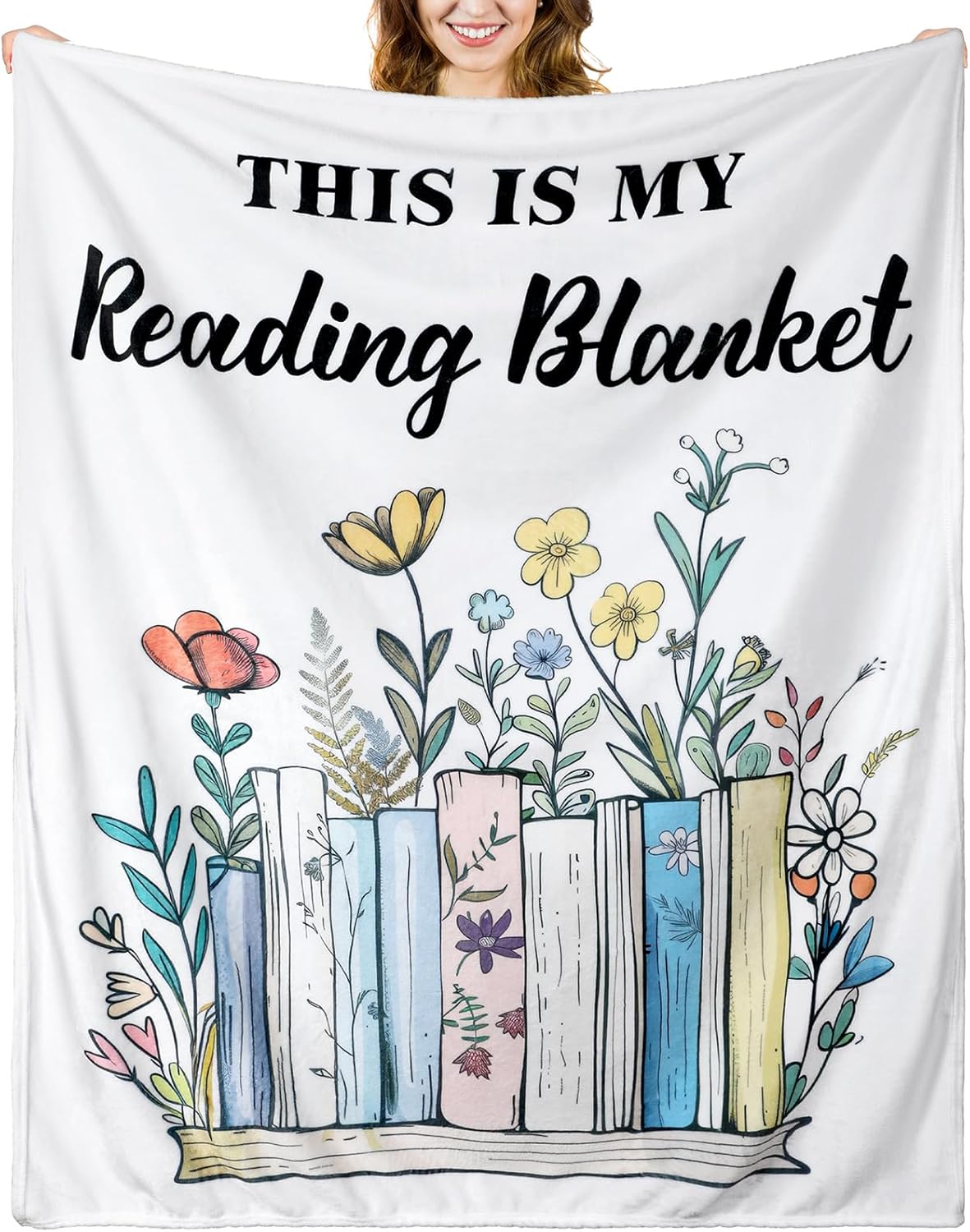 Buryeah Book Lover Gift Blanket for Reading Lovers 50'' x 60'' Book Flower Blanket Reading Gifts for Reader Teacher Friends Back to School Home Decor for Sofa Couch Bed