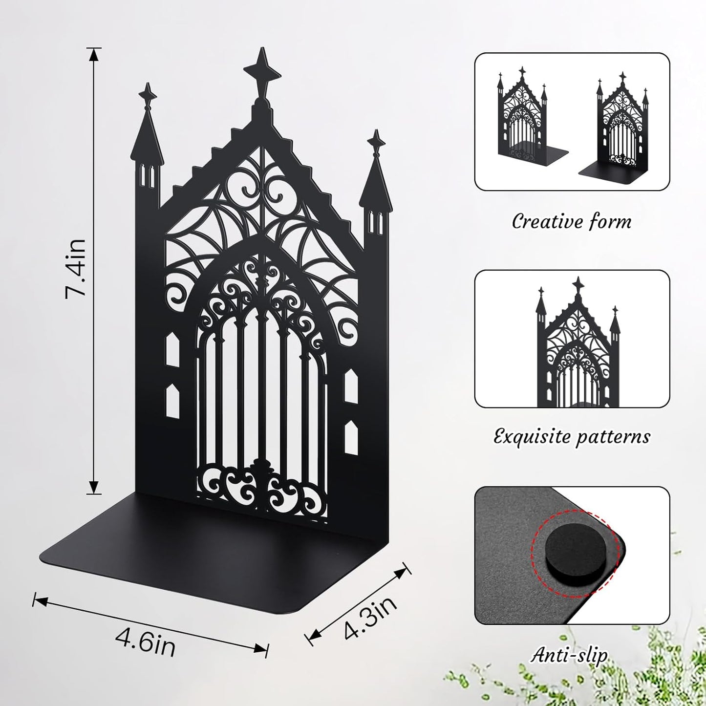 Bnesi Gothic Vintage Metal Bookends Fantasy Book Ends for Shelves Heavy Books Office Book Stopper Stylish Gothic Bookends Ideal for Fantasy & Vintage Book Display (Retro)
