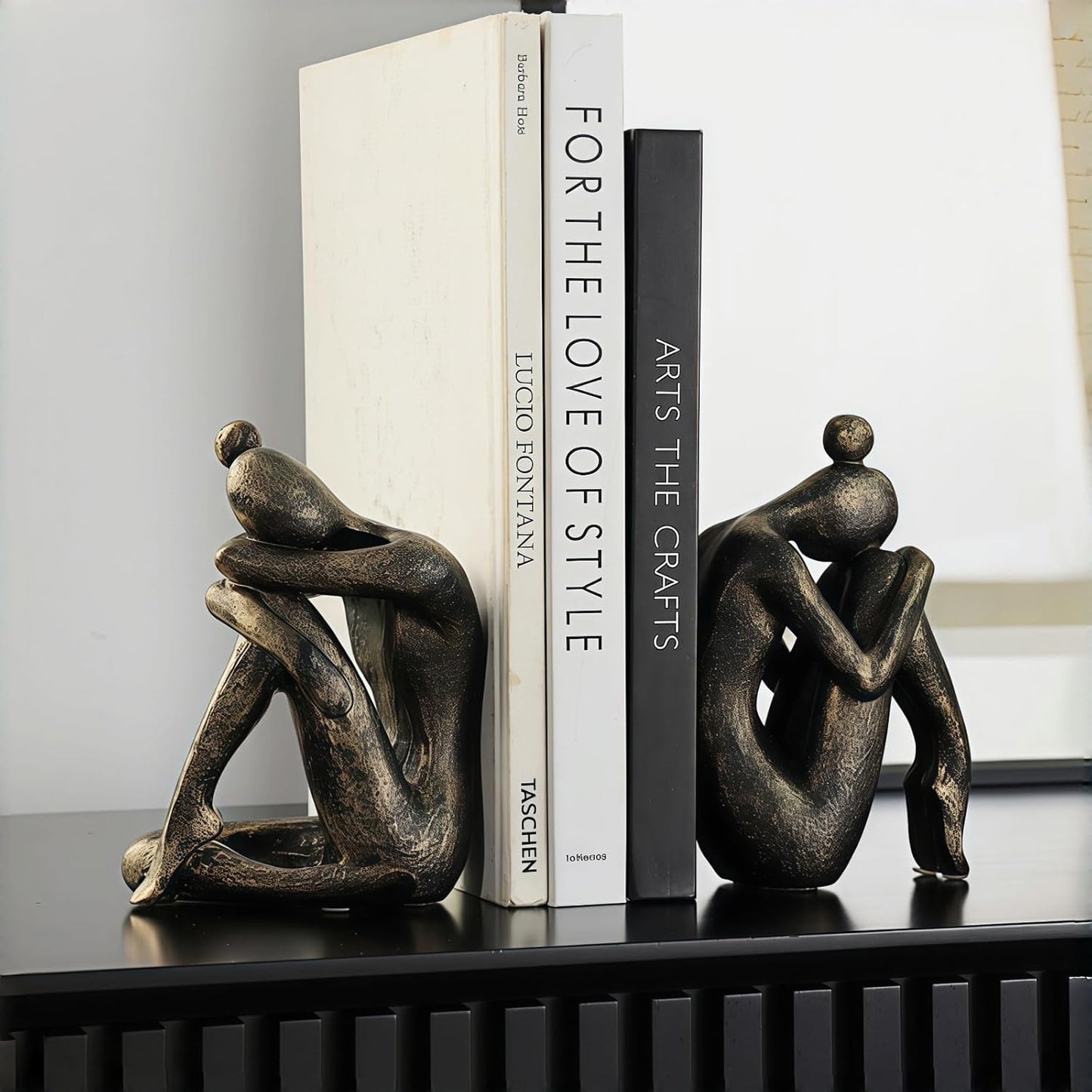 Decorative Resin Bookends for Shelves - Heavy Duty Book Ends Holder, Stopper for Office Desk, Bookshelf Organizer, Book Support (2 Pack)
