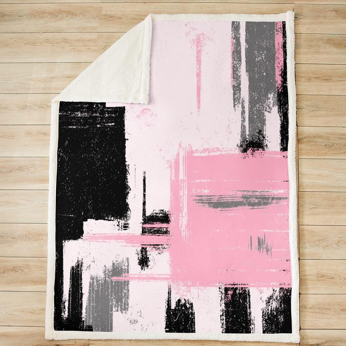 Abstract Art Fleece Throw Blanket - Modern Pink Black Pattern Sherpa - 40"x50" Fuzzy Blanket for Bed, Sofa, Couch - Room Decor