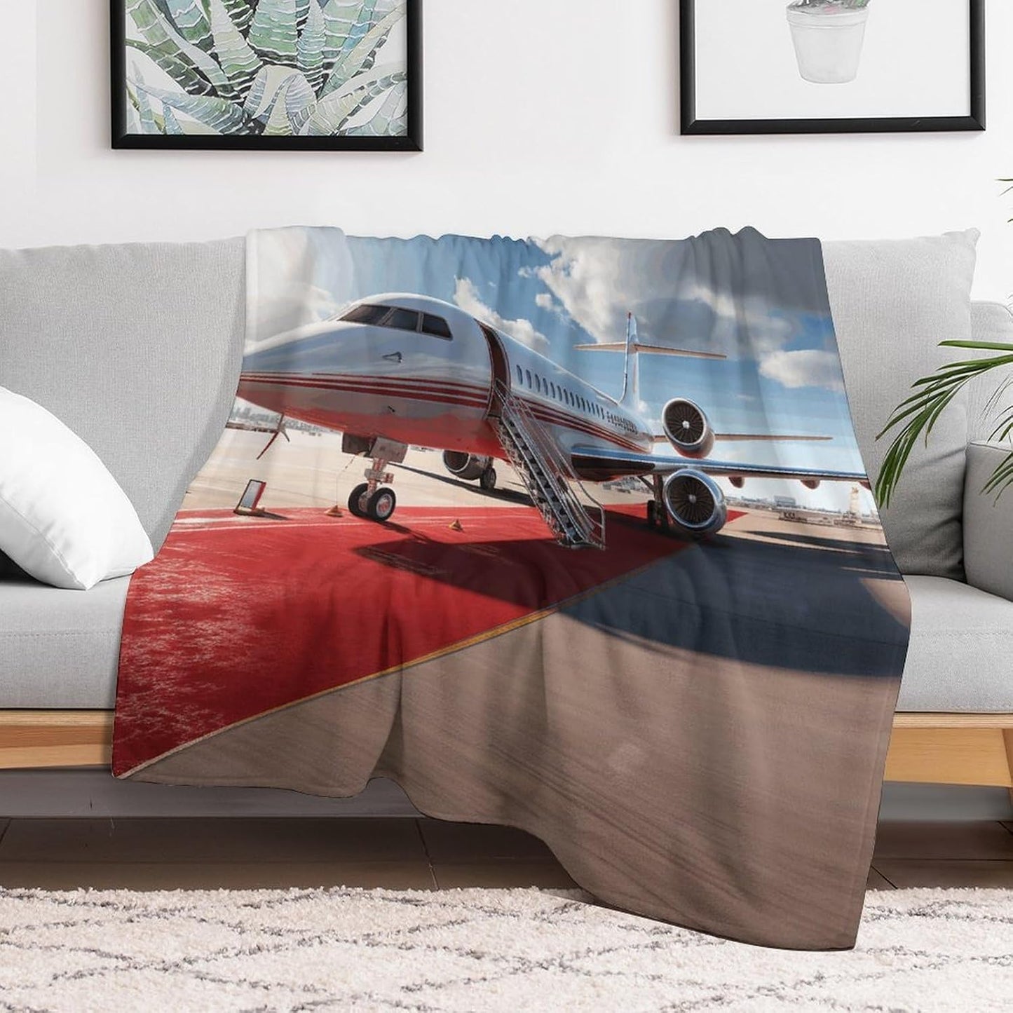 Red Carpet Airplane Throw Blanket for Couch Super Soft Warm Lightweight Throw Blankets Cozy Flannel Bed Blanket Cute Decorative Blankets for All Seasons Home Decor Gift 40"*50" （100 * 130cm）