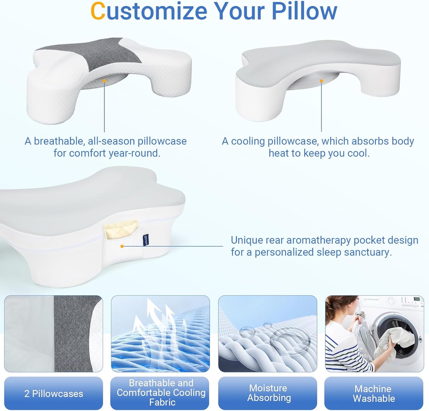 Side Sleeper Pillows with Arm Holes- Memory Foam Shoulder Pillow for Side Sleepers Neck Support & Rotator Cuff Pain Relief, 2PCS Pillowcase, Ergonomic Knee, Leg, Arm Pillow for Adults (Light Grey)