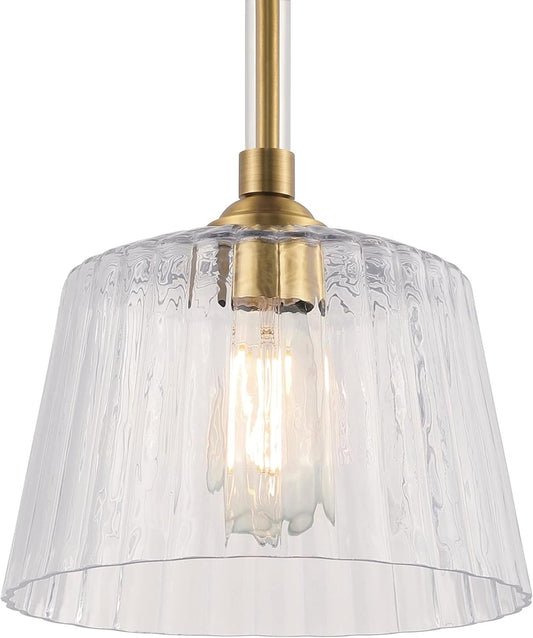 Westinghouse 6130200 Aggie Transitional One Light Indoor Pendant, Brushed Brass Finish, Clear Ribbed Glass