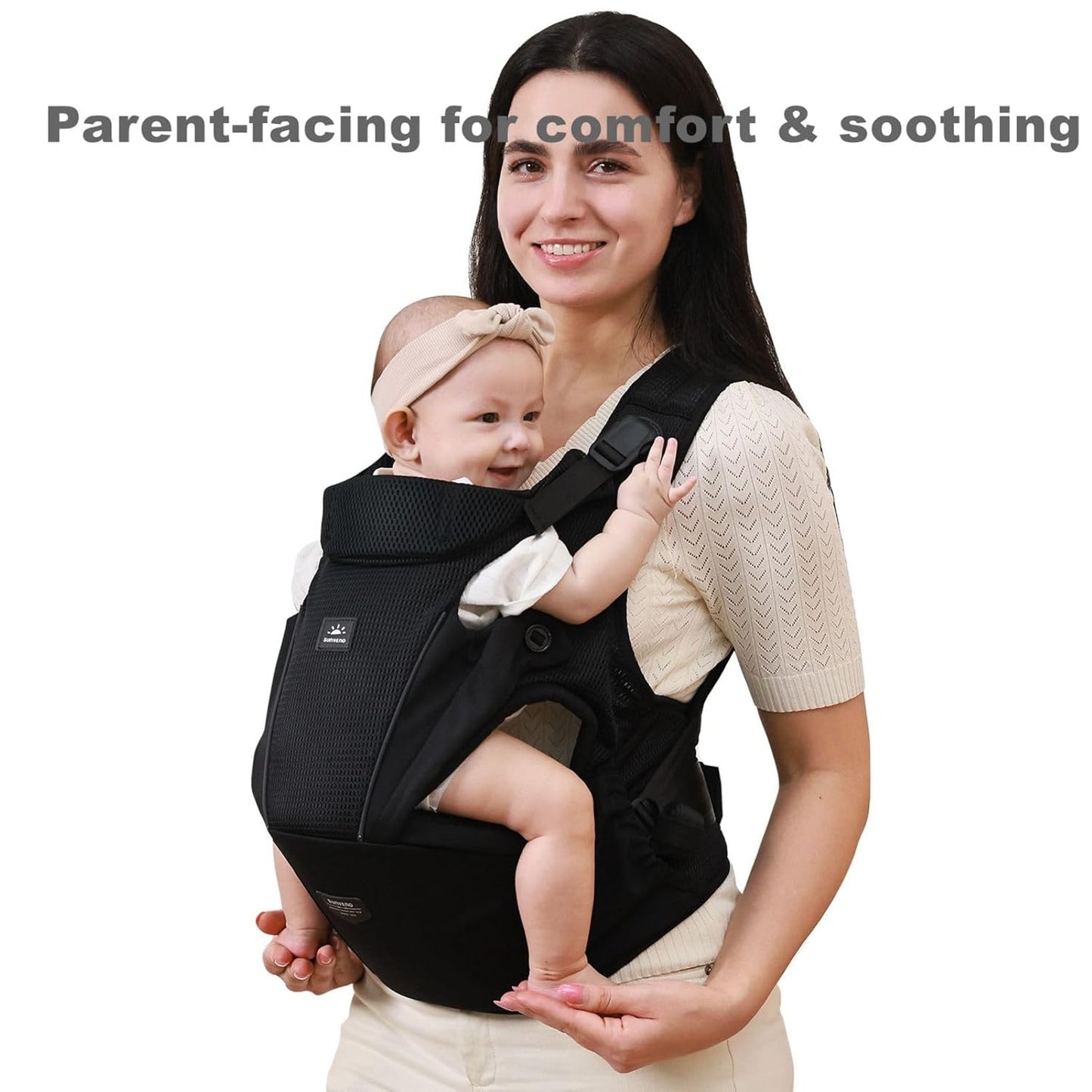 SUNVENO Baby Carrier for Newborn to Toddler – CPC-Certified Breathable Mesh Hip Seat Carrier, Supports 7-45 lbs for Inward/Outward-Facing Front & Back Carry, Adjustable Waistband, All-Season