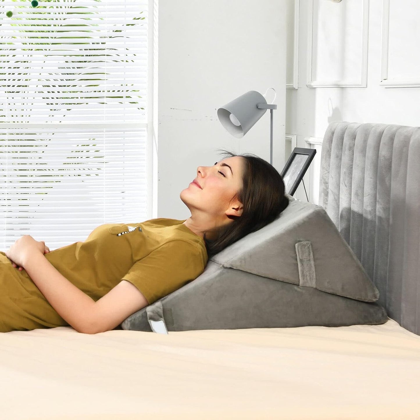 Bed Wedge Pillow Adjustable Neck Back Support Memory Foam Headrest Grey