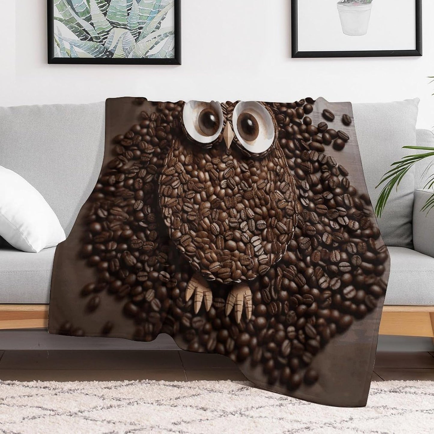 Coffee Bean Owl Throw Blanket for Couch Super Soft Warm Lightweight Throw Blankets Cozy Flannel Bed Blanket Cute Decorative Blankets for All Seasons Home Decor Gift 50"*60"（130 * 150cm）