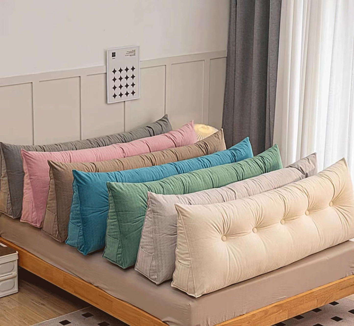 Reading Wedge Pillow,Velvet Headboard Cushion Triangular Backrest,Solid Color Bed Rest Bolster Daybed Bunk Bed Dorm Cushion with Removable Cover(Size:80 * 20 * 50 cm,Color:Silver Gray)