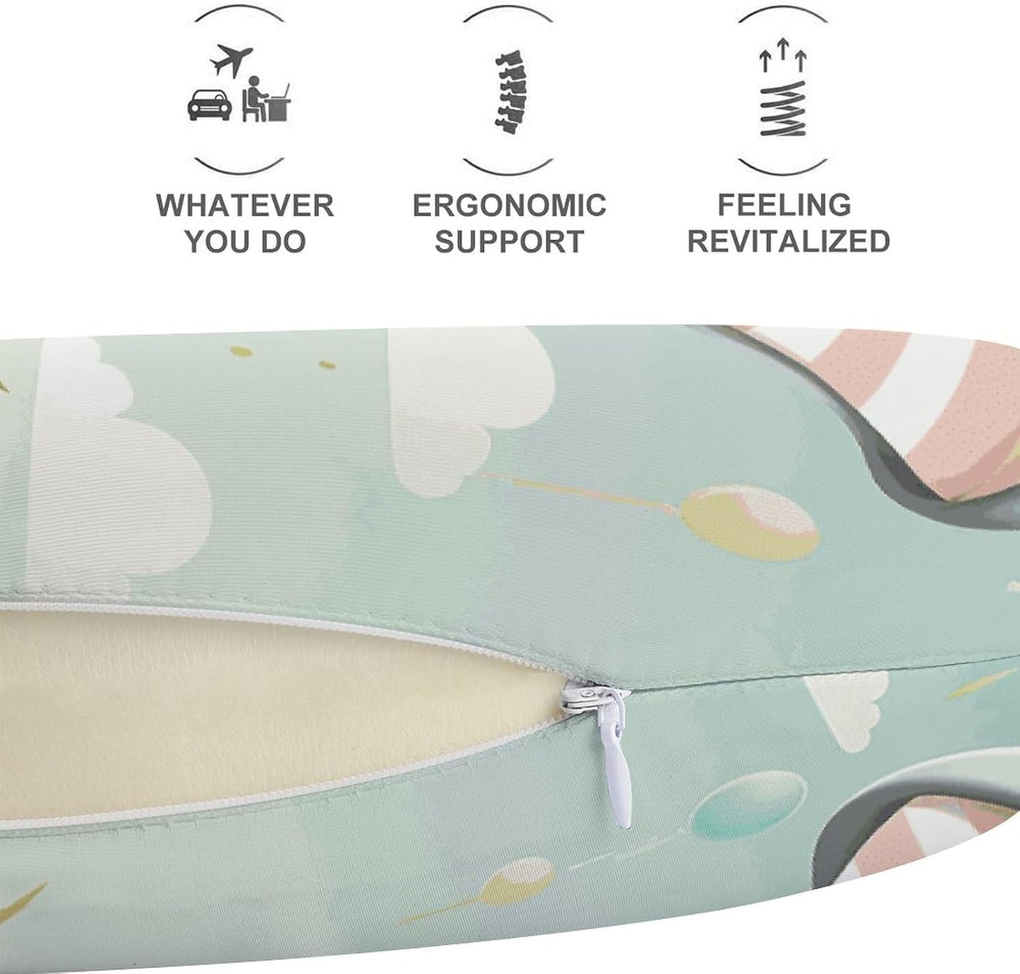 Lovely Elephant Neck Pillow Memory Foam U Shaped Pillows Portable Pillows for Shoulder Travel Head Support Pillow with Concealed Zipper for Airplane Car Home Office