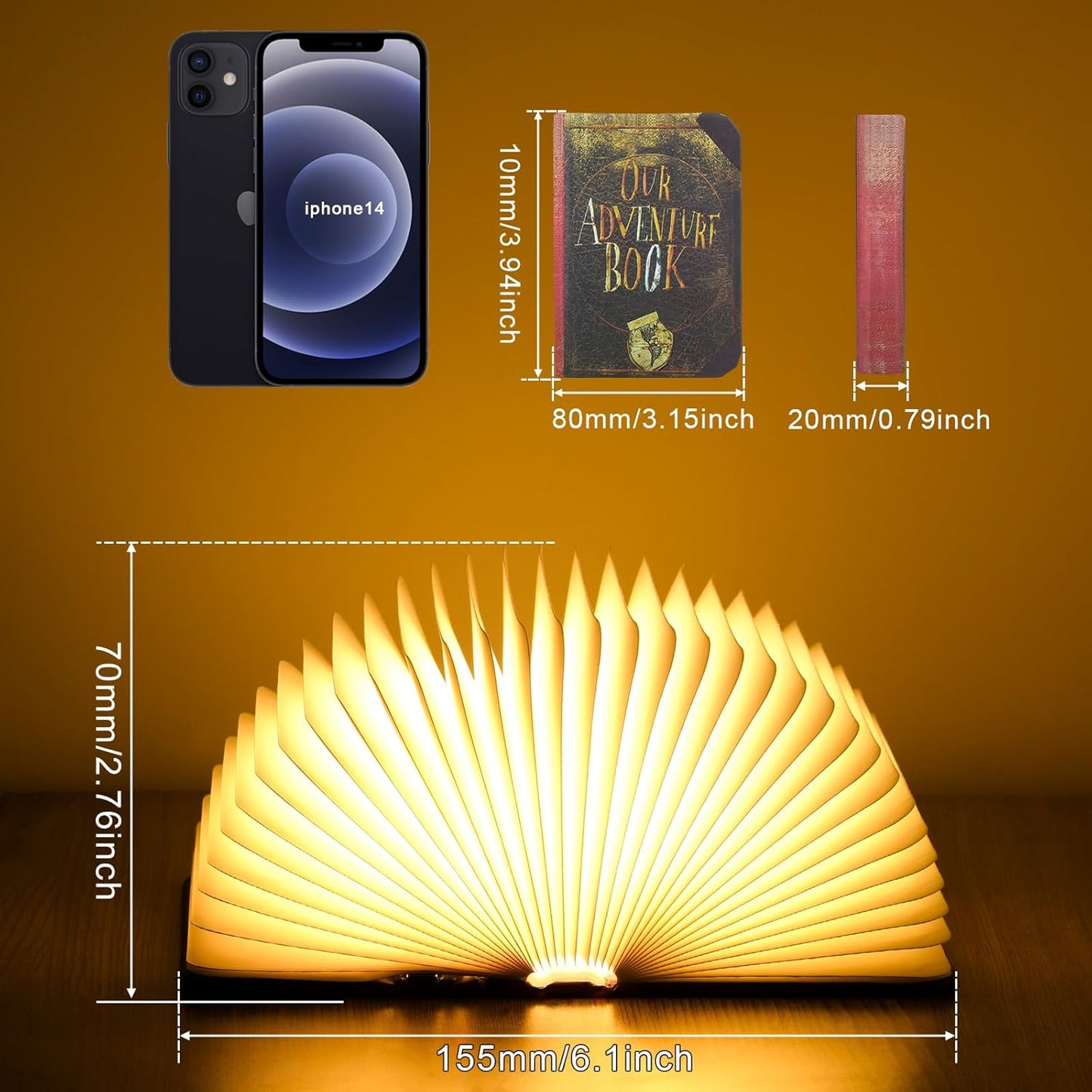 Mini Adventure Book Night Light,3D Folding Lamp&Three Different Lighting Options White/Yellow/Breathing Gradient Colors LED Book Lamp for Home Decor Birthday Gift,Inspired by'Up'Great Birthday Gift