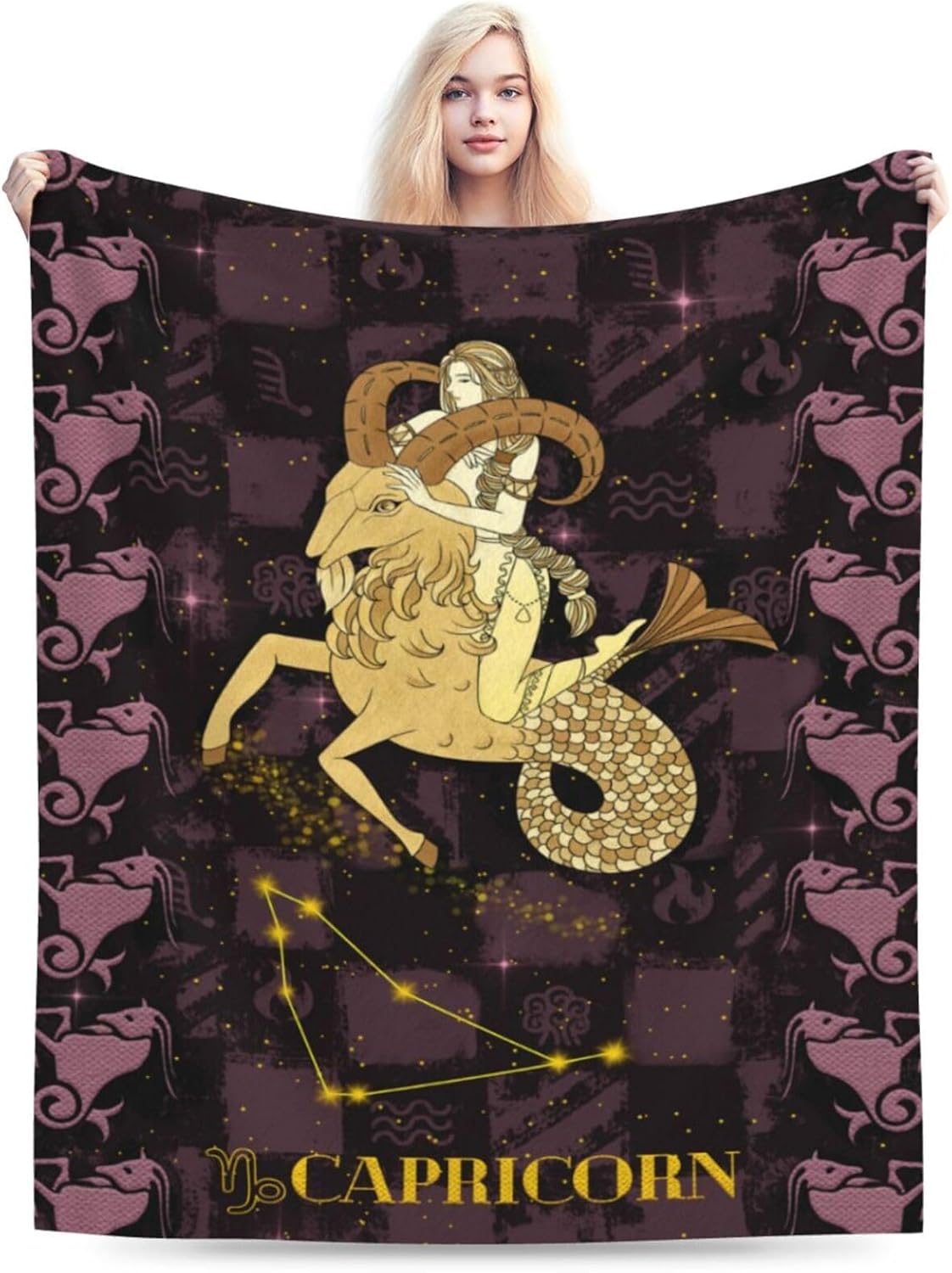 Constellation Capricorn Throw Blanket Flannel Zodiac Sign for Couch Bed Sofa Fuzzy Travelling Car for Women Man (60"x50", Capricorn)
