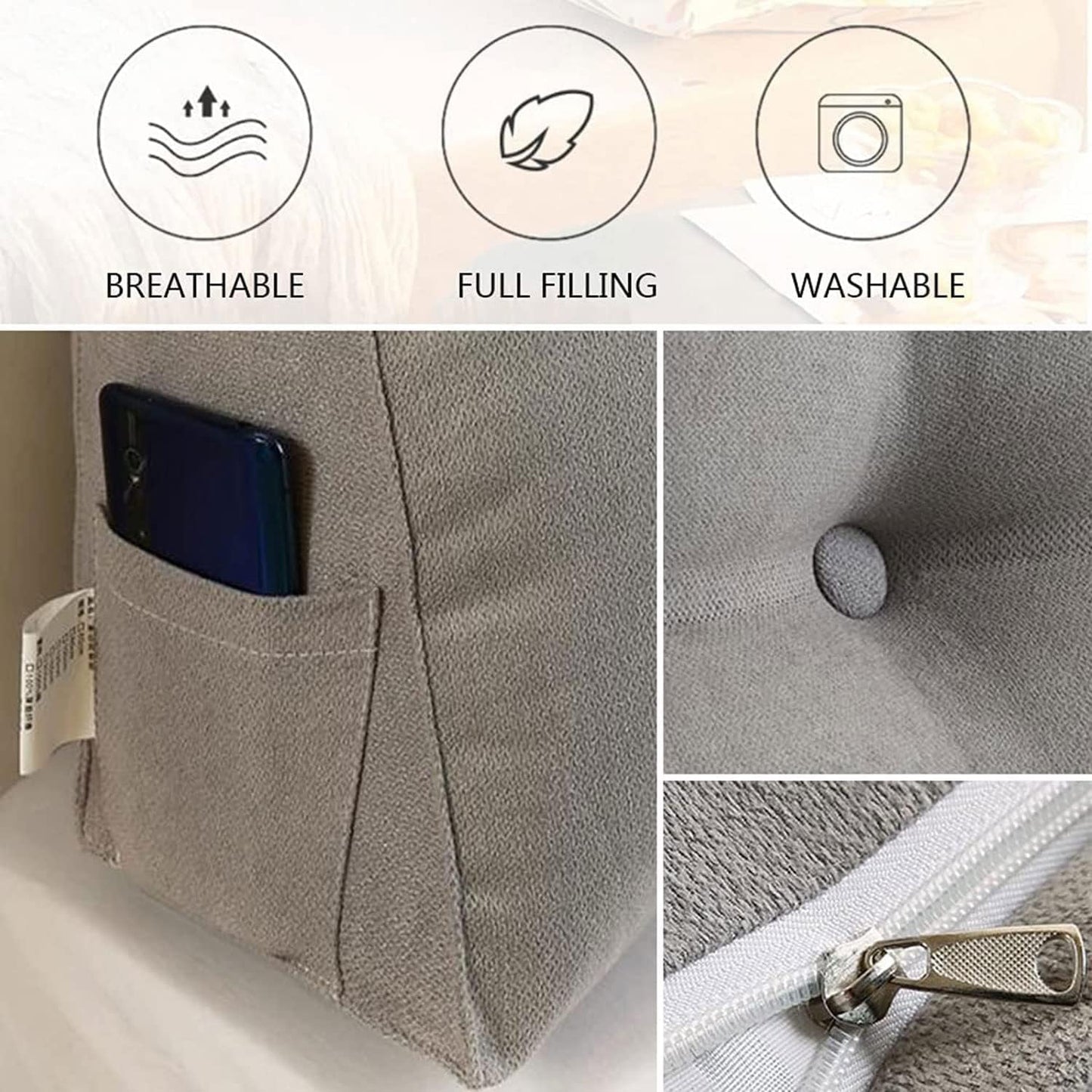 Reading Large Headboard Backrest Triangular Pillow Positioning Support Wedge Pillow for Bed Bolster Sofa Tatami Removable(Size:200x20x50cm(79x7.8x20),Color:D)