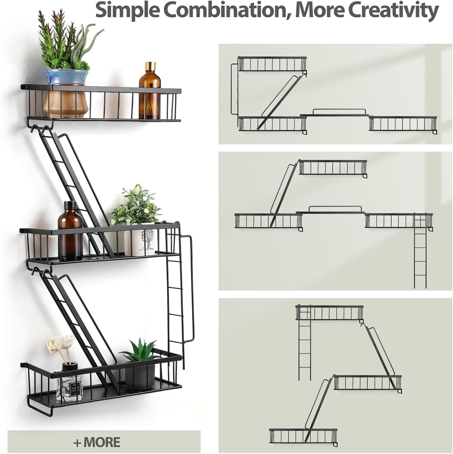 Fire Escape Wall Shelf - New York Decorative Ladder Shelf, Wall Art Floating Shelf Black Metal Shelves for Bedroom, Home Office Storage and Display (3-Tier)