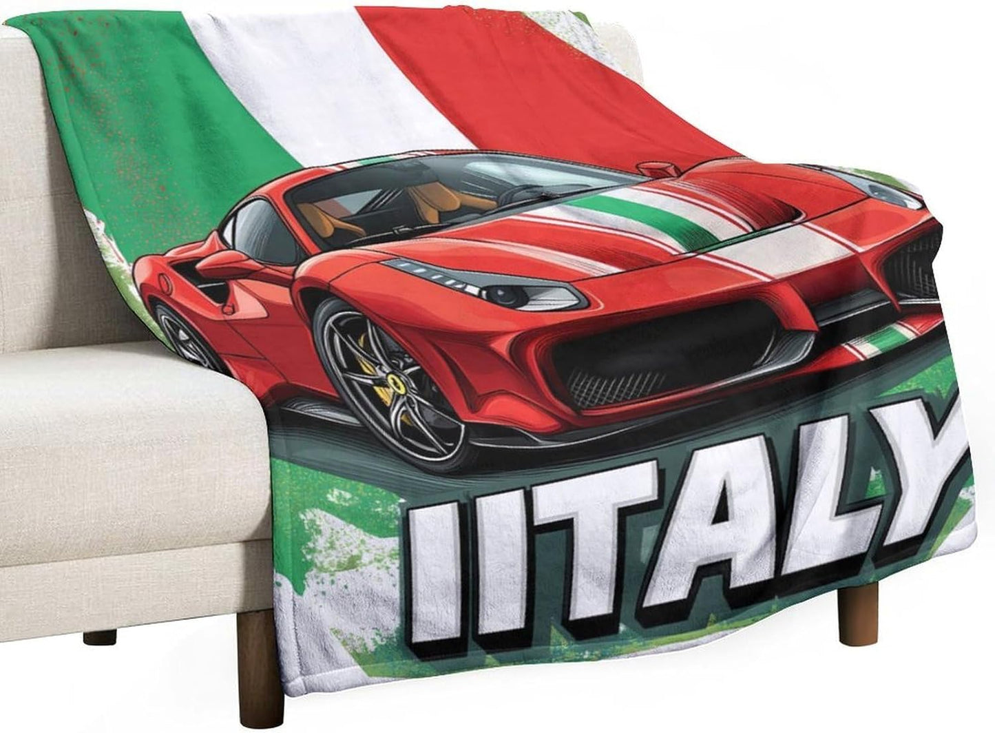 Funny Italian Sportscar Throw Blanket for Couch Bed Plush Cozy Fuzzy Flannel Blanket for All Season 66"x90"