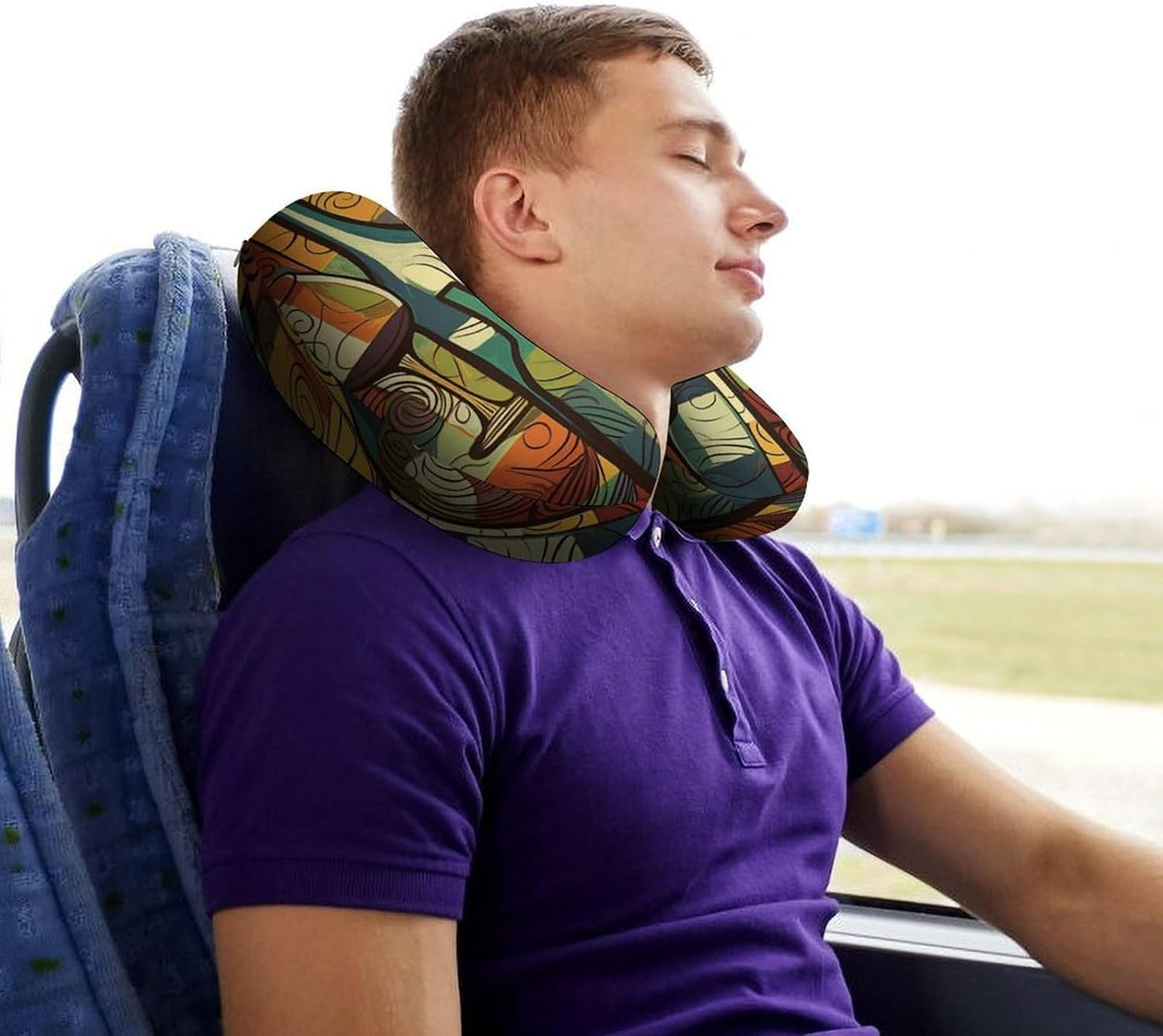 Wine Bottle Art Neck Pillow Memory Foam U Shaped Pillows Portable Pillows for Shoulder Travel Head Support Pillow with Concealed Zipper for Airplane Car Home Office