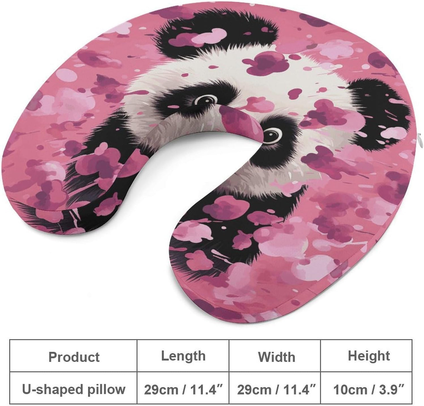 Pink Panda Cotton Neck Pillow Memory Foam U Shaped Pillows Portable Pillows for Shoulder Travel Head Support Pillow with Concealed Zipper for Airplane Car Home Office