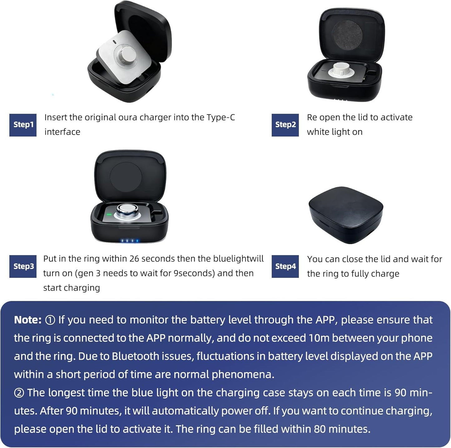 Wireless Charging Case for Oura Ring gen 4 & gen 3 Charger, 1000mAh Portable Travel Chargering Station Fits All-Sized Ring Gen 4 | Gen 3 (Official Charger NOT Included)