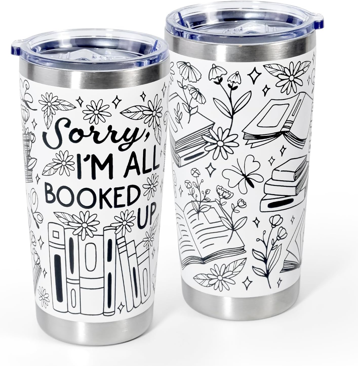 Book Lovers Gifts - Sorry, I'm All Booked Up, 20 oz Insulated Coffee Tumbler Cups, Bookish Gifts for Readers Woman Librarian, Book Club Gifts, Book Themed Present