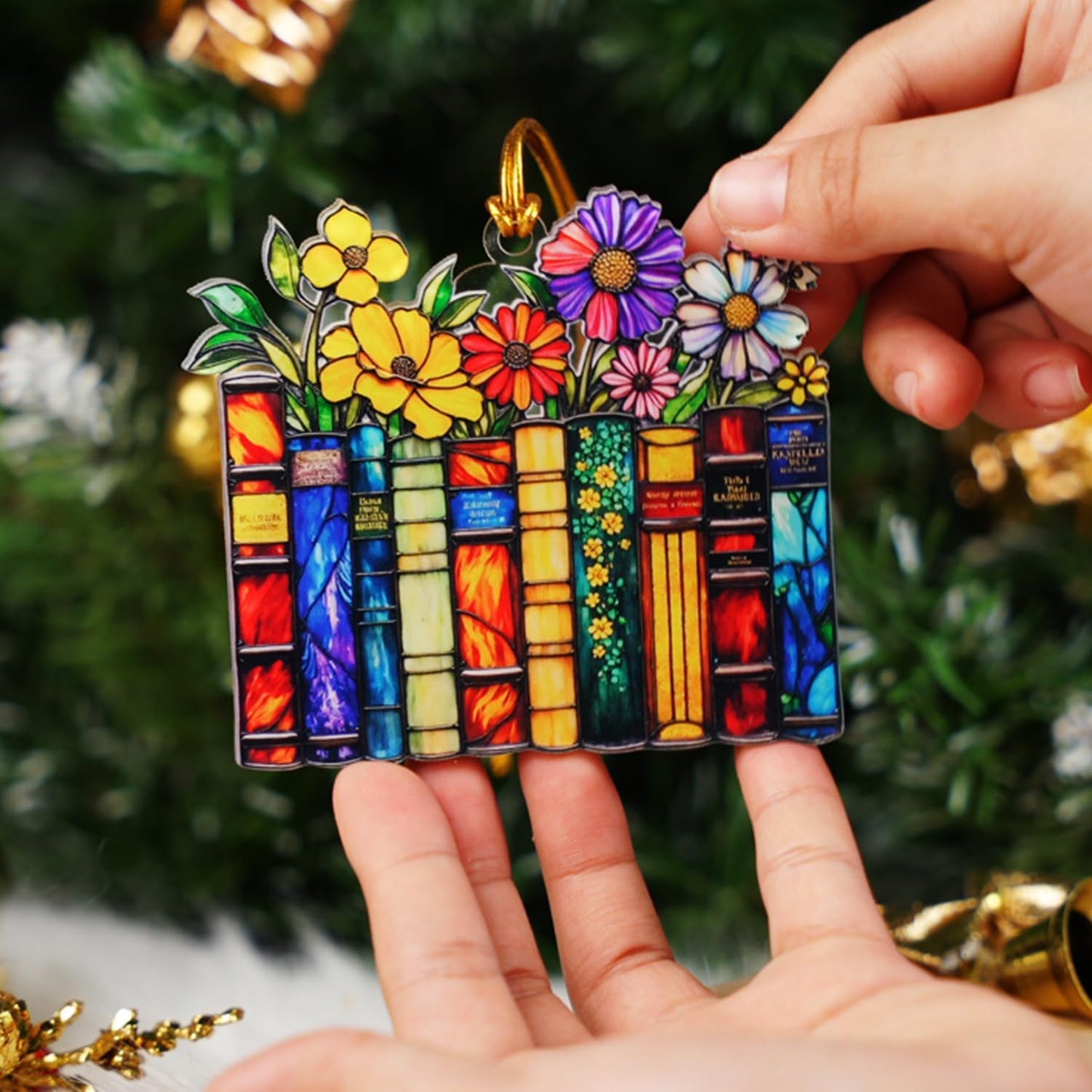 Stained Glass Effect Book Ornament - New Year Gift for Lovers, Mom, Dad, Kid, Bookshelf Decor - Bookish Gifts for Librarian, Readers - Acrylic Book New Year Gift - Books Club Gift