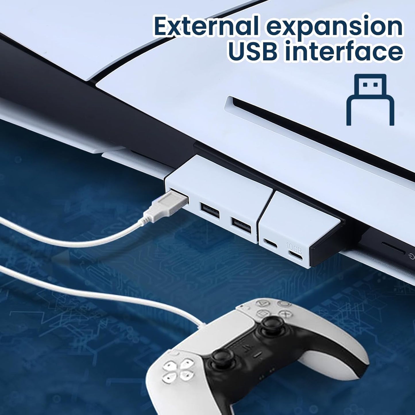 USB Hub for PS5 Slim & PS5 Pro USB Port Extender High-Speed Expansion Hub Extender PlayStation 5 Slim & PlayStation 5 Pro Adapter with 3 USB + 2 Type C Port(One Up to 10Gbps)