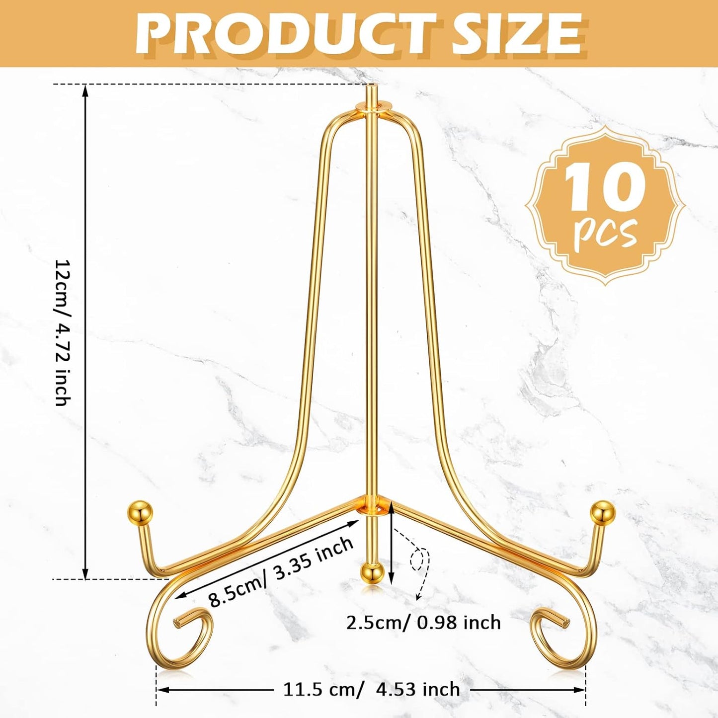 Boao 10 Pack 6 Inch Iron Plate Stands for Display, Gold Easel Stands for Photo, Picture Frame, Decorative Plate, Dish, Book and Tabletop Art
