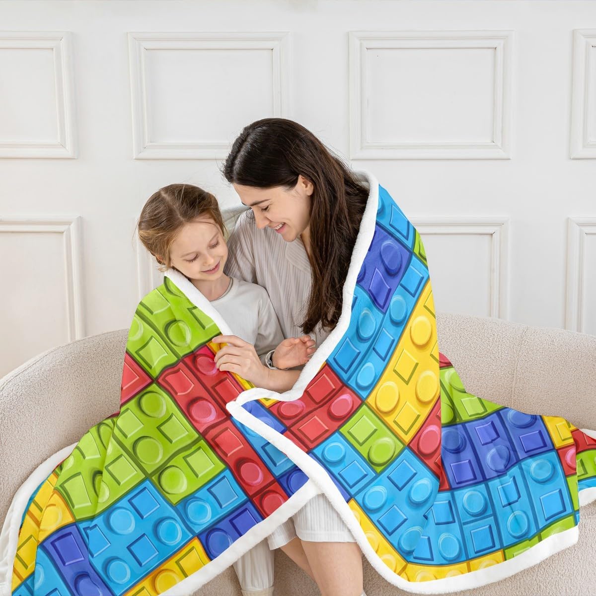 Feelyou Colorful Toy Throw Blankets Teen Funny Building Blocks Decor Soft Cozy Fleece Blankets 30x40 Inches Kids Boys Girls Colorful Geometric Brick Fleece Flannel Throws Cute Games Room Decor