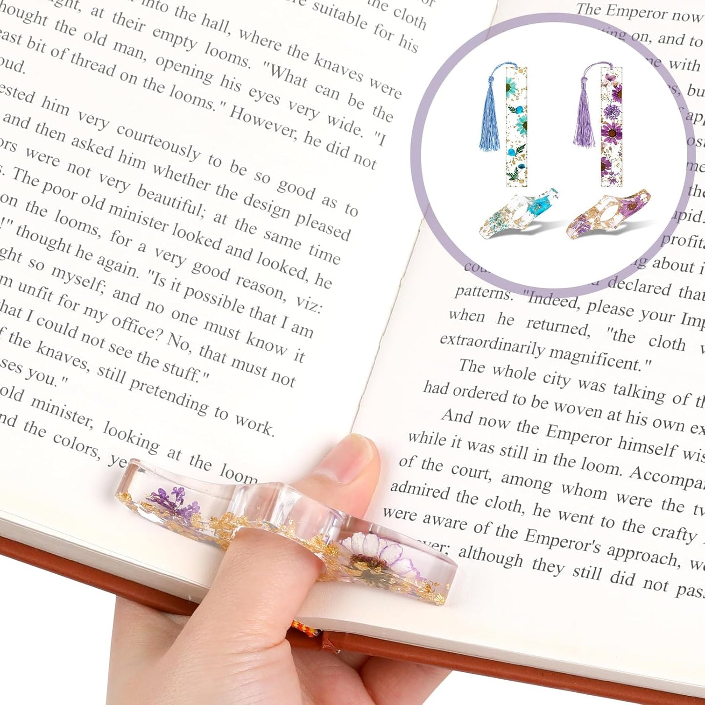Handmade Bookmark for Women, 4 Pieces Dried Flower Resin Bookmarks with Tassel and Transparent Floral Book Page Holder Set Cute Book Accessories Gift for Reading Lover Students Teachers