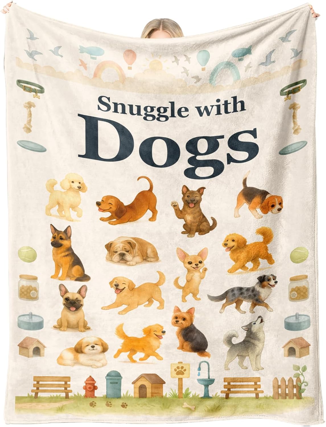 Dog Lover Gift Throw Blanket - Cute Puppy Print, Multi-Breed Theme, Cozy Home Decor, Blanket with Dogs on It for Couch & Bed, Birthday Christmas, 50'' x 60''