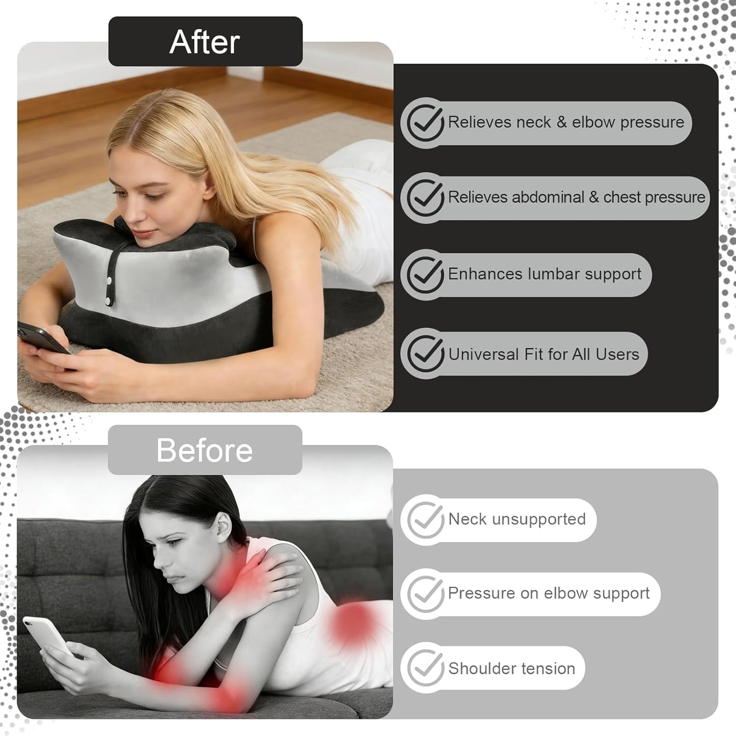 Ergonomic Memory Foam Pillow, Reading Pillow for Bed, Waist and Neck Support, Quick Rebound & Plush Comfort