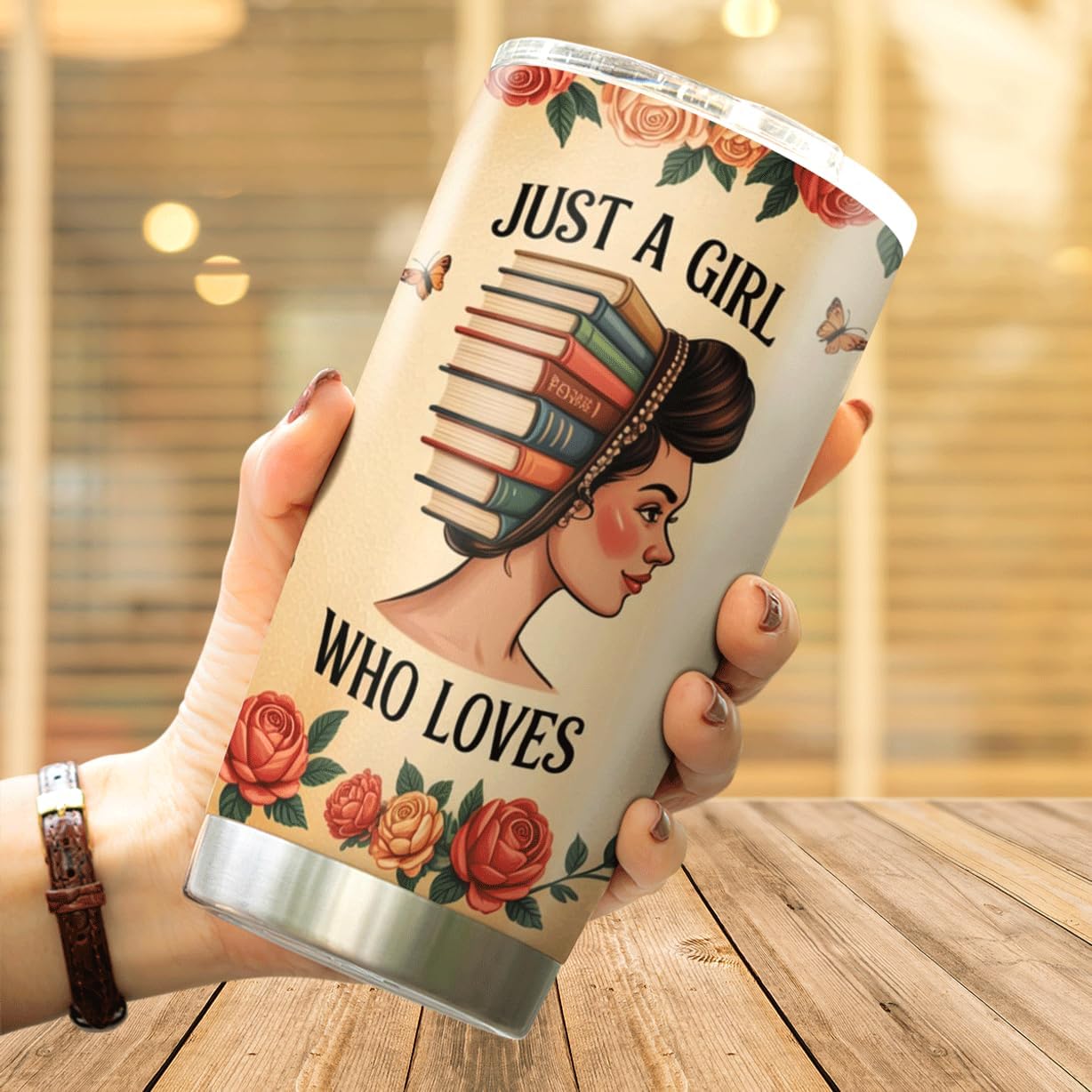 CUBICER Just A Girl Who Loves Books Floral Stainless Steel 20 Oz Tumbler For Book Lovers Women Readers Literature Gift Coffee Heat Cool Mug Outdoor Drink Insulated Travel