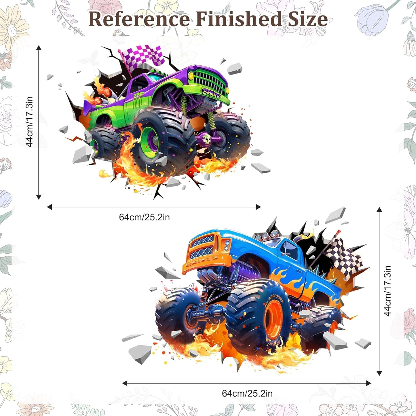 3D Racing Car Wall Decals, Truck Vehicles Wall Stickers Ball Games Peel and Stick Decal Self Adhesive Sticker for Boys Kids Room Home Decor