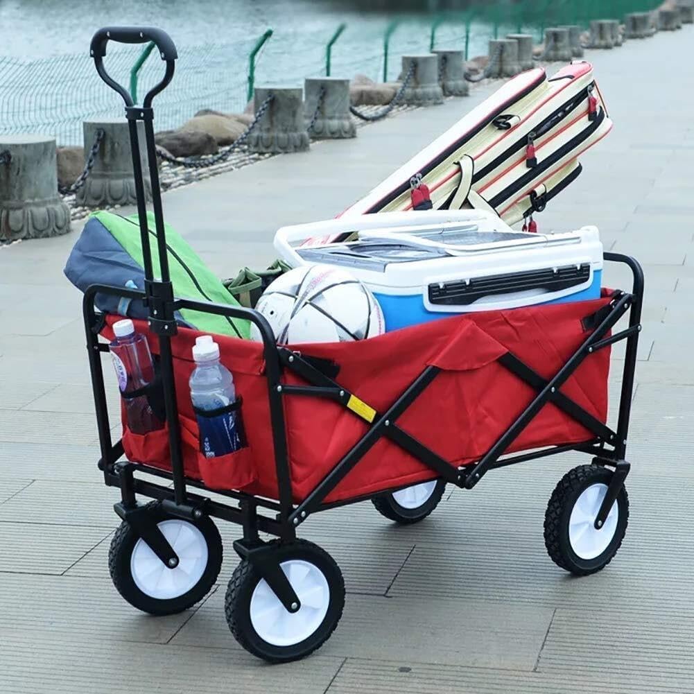 Folding Camping Wagon with Adjustable Handle, 360° Rotating Wheels, Sturdy Steel Frame, 80kg Load Capacity