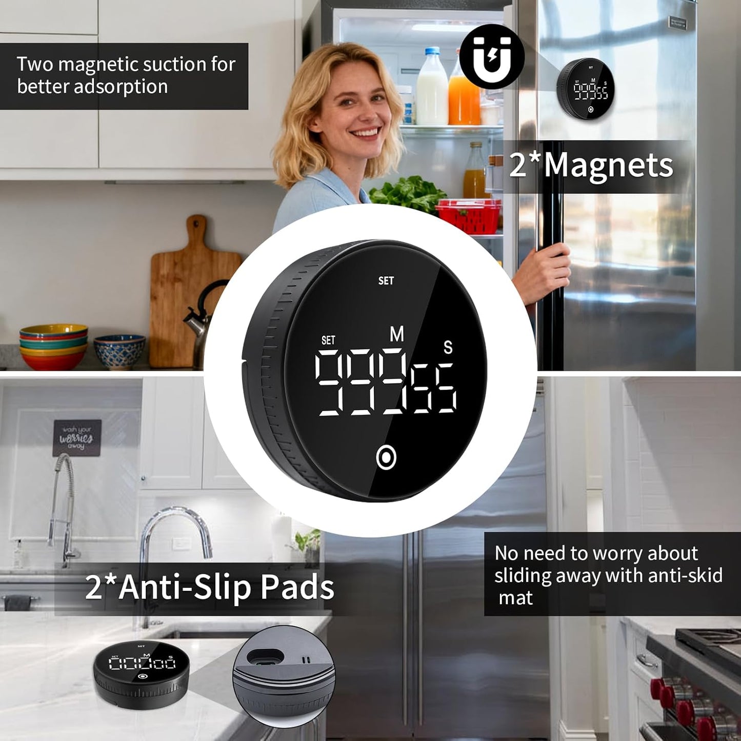 Digital Kitchen Timer with Magnet,Large LED Display Visual Timer with Countdown Countup for Adult & Children，Battery Supply for Classroom Home Gym Office