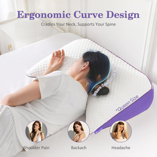 HOMELAB Adjustable Shredded Memory Foam Curve Pillow Queen Size 29"x19", Oversized Crescent Design for Side & Back Sleepers, Doubles as Backrest for Reading, Lounging & Relaxing, Cooling Cover, 1 Pack