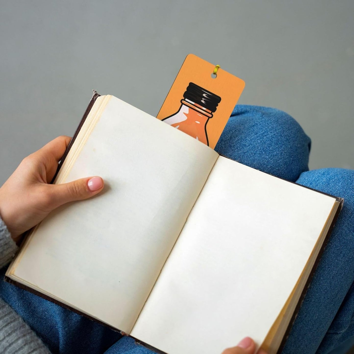 Orange Bottle of Water Bookmarks Gifts for Women Men, Wooden Bookmarks for Book Lovers, Vintage Book Marks Ornaments with Tassel, Unique Personalized Reading Page Markers Gold
