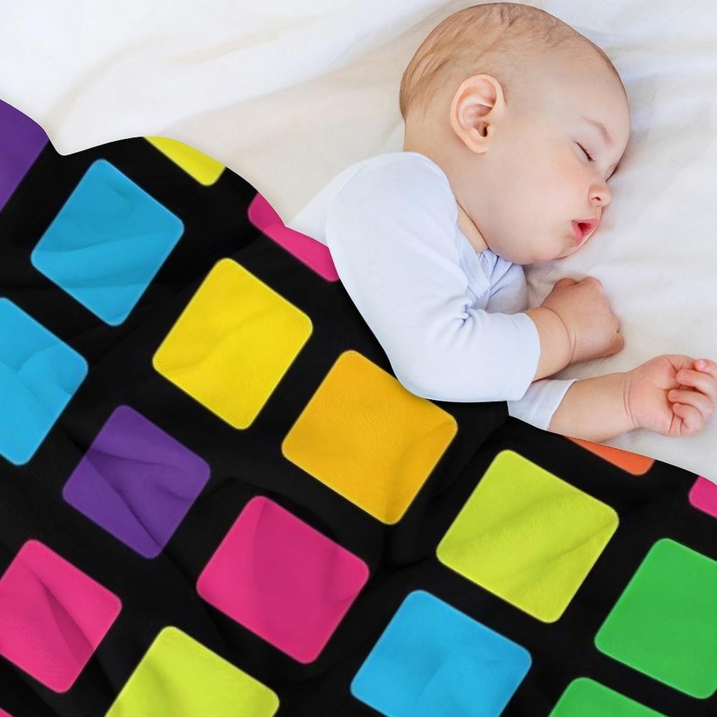 Abstract Colorful Squares Throw Blanket for Couch Bed Plush Cozy Fuzzy Flannel Blanket for All Season 40"x50"